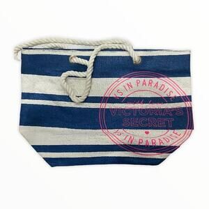 VICTORIA’S SECRET Women's Blue & White Stripe Large Nautical Beach Tote
